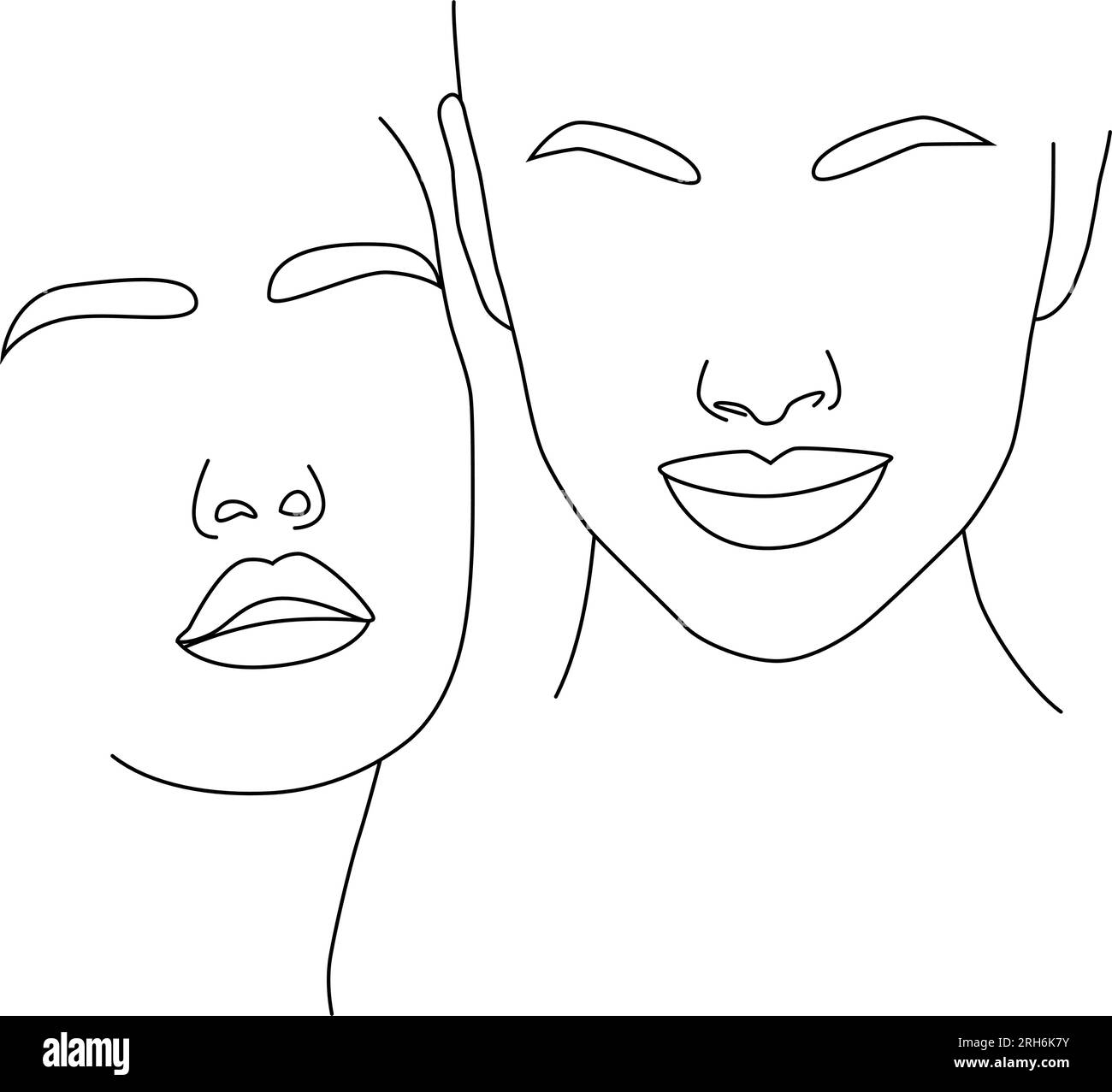 Girl Continuous Line Drawing Many Faces And Hairstyles Fashion 