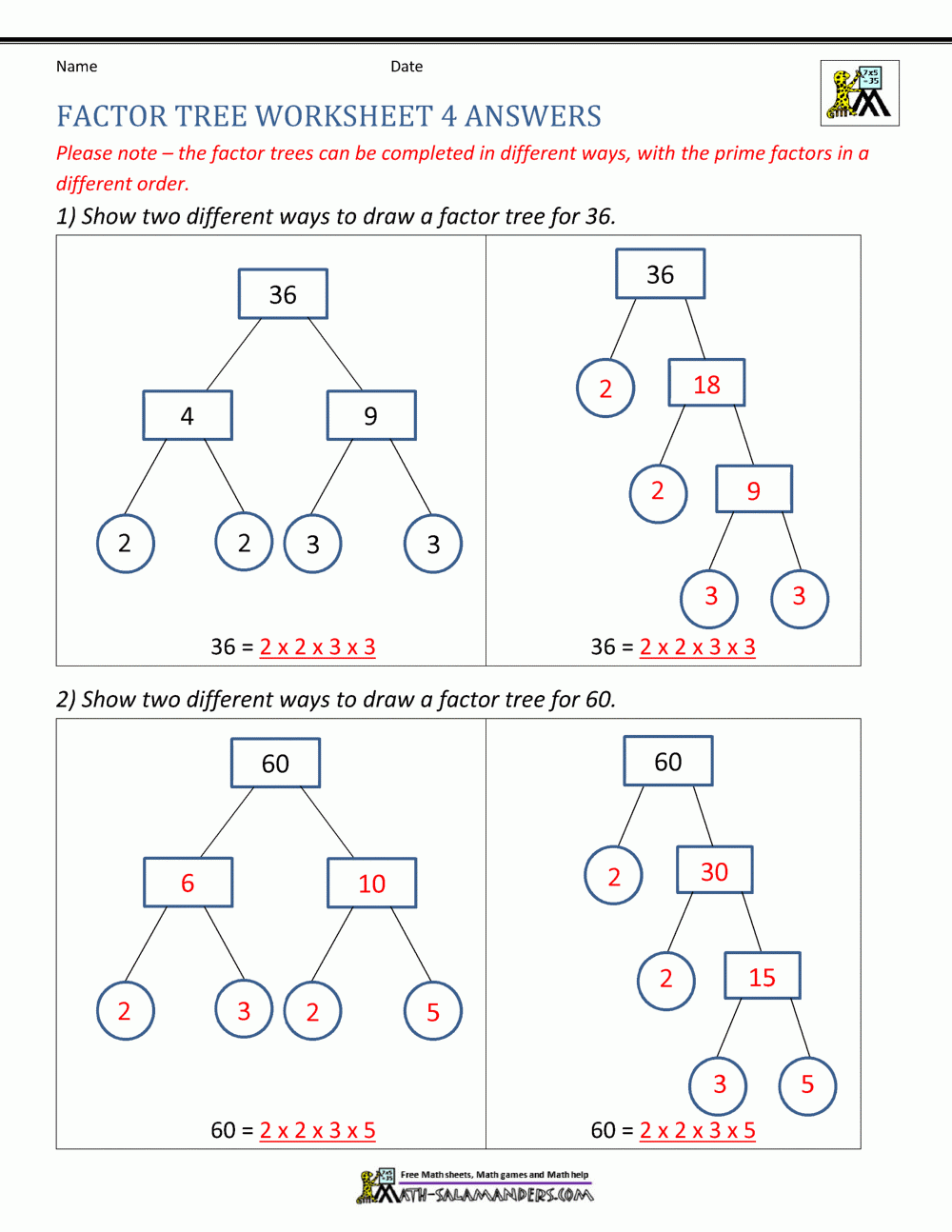 Grade 4 Factor Tree Worksheet Fun And Educational Activities