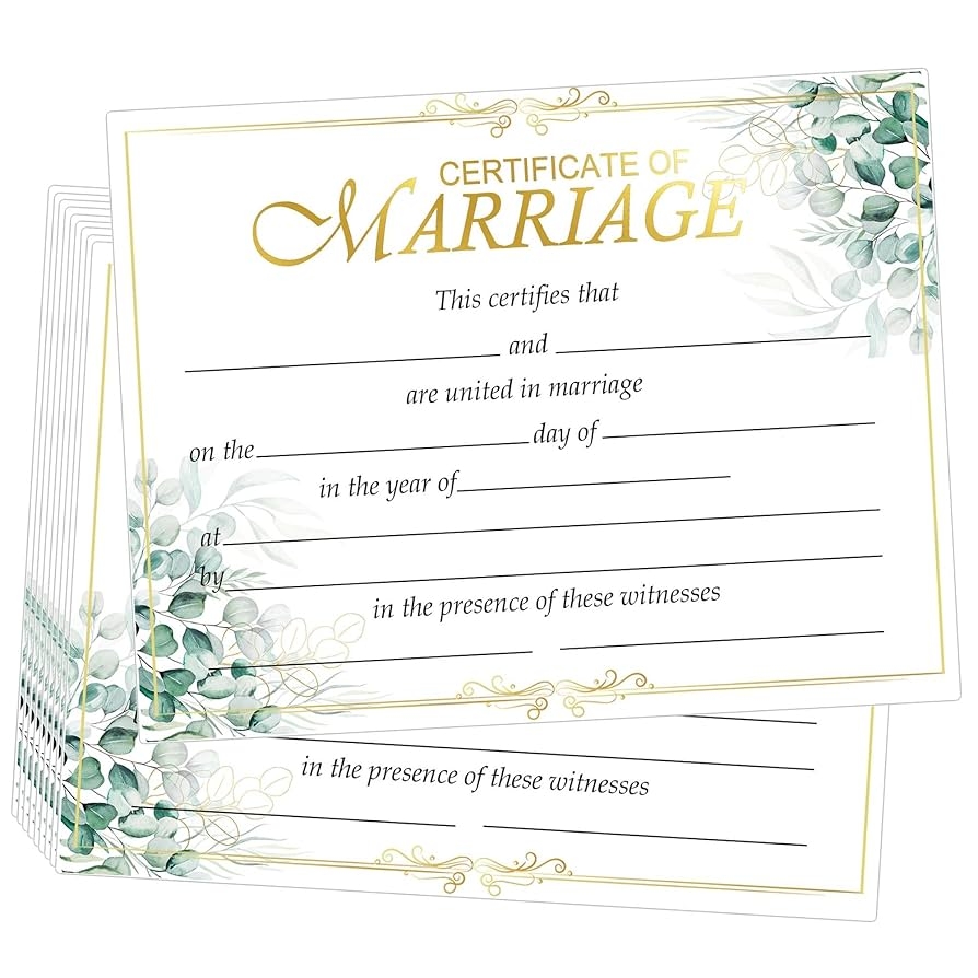 Greenery Marriage Certificates With Gold Foil Edges 11 X 8 5 Inch Blank Certificate Paper Wedding Certificates Wedding Certificates For Wedding 