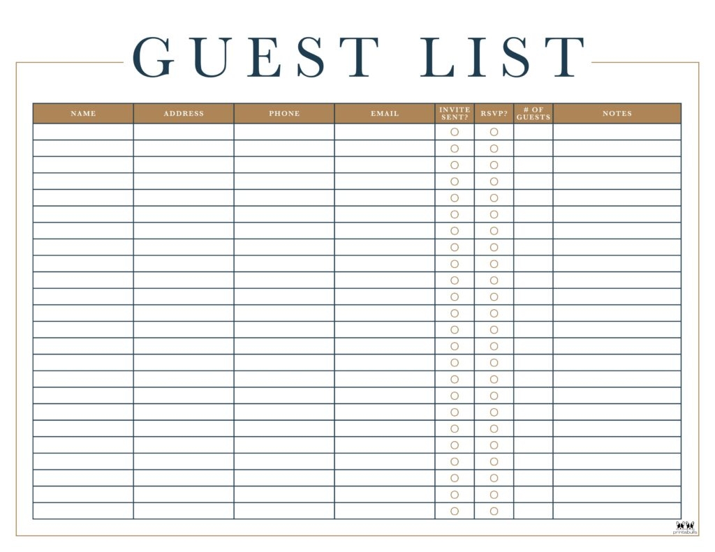 Printable Blank Rsvp List