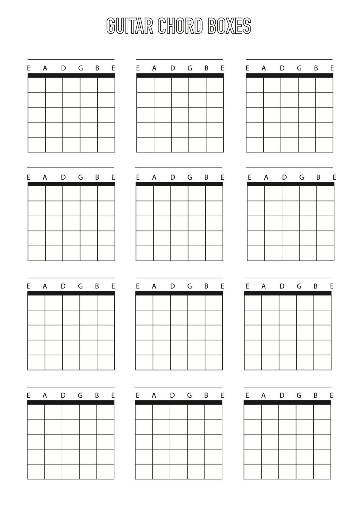 Guitar Chord Box Sheet Downloadable Template A4 Blank 6 String 