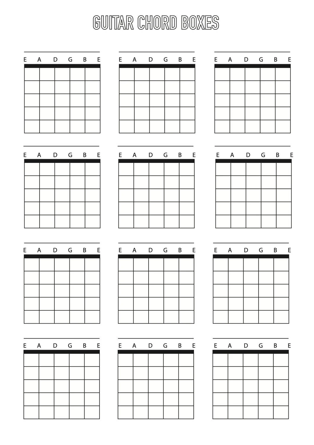 Guitar Chord Box Sheet Downloadable Template A4 Blank 6 String Etsy