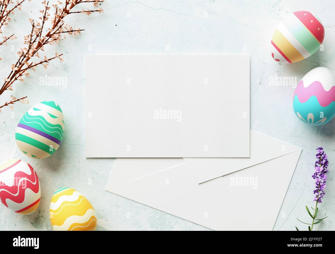 Happy Easter Greeting Card Mockup Blank Paper With Pastel Color 