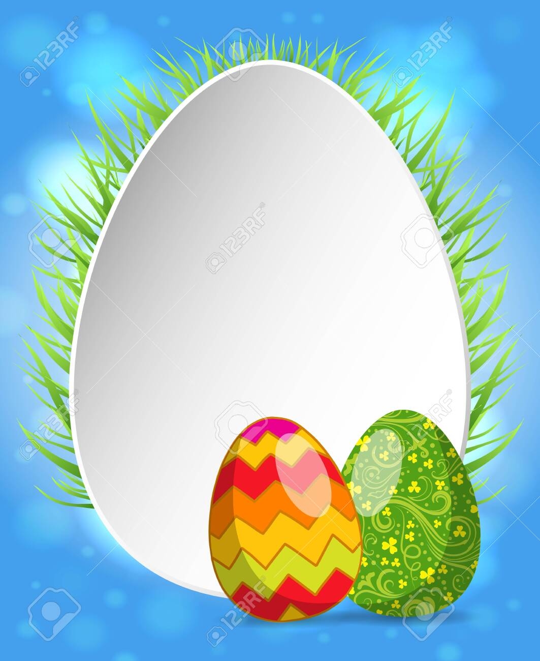 Happy Easter Greeting Card Template Blank Egg Frame In Green 