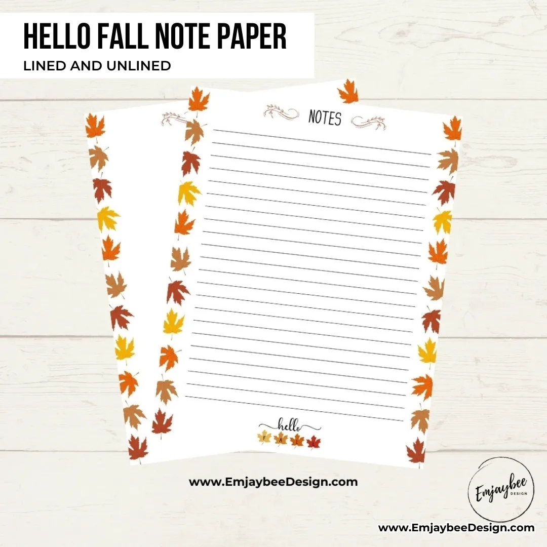 Hello Fall Stationery Free Printable Note Paper Pages Emjaybee 
