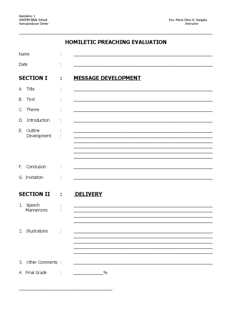 Homiletic Preaching Evaluation PDF Homiletics Religious 