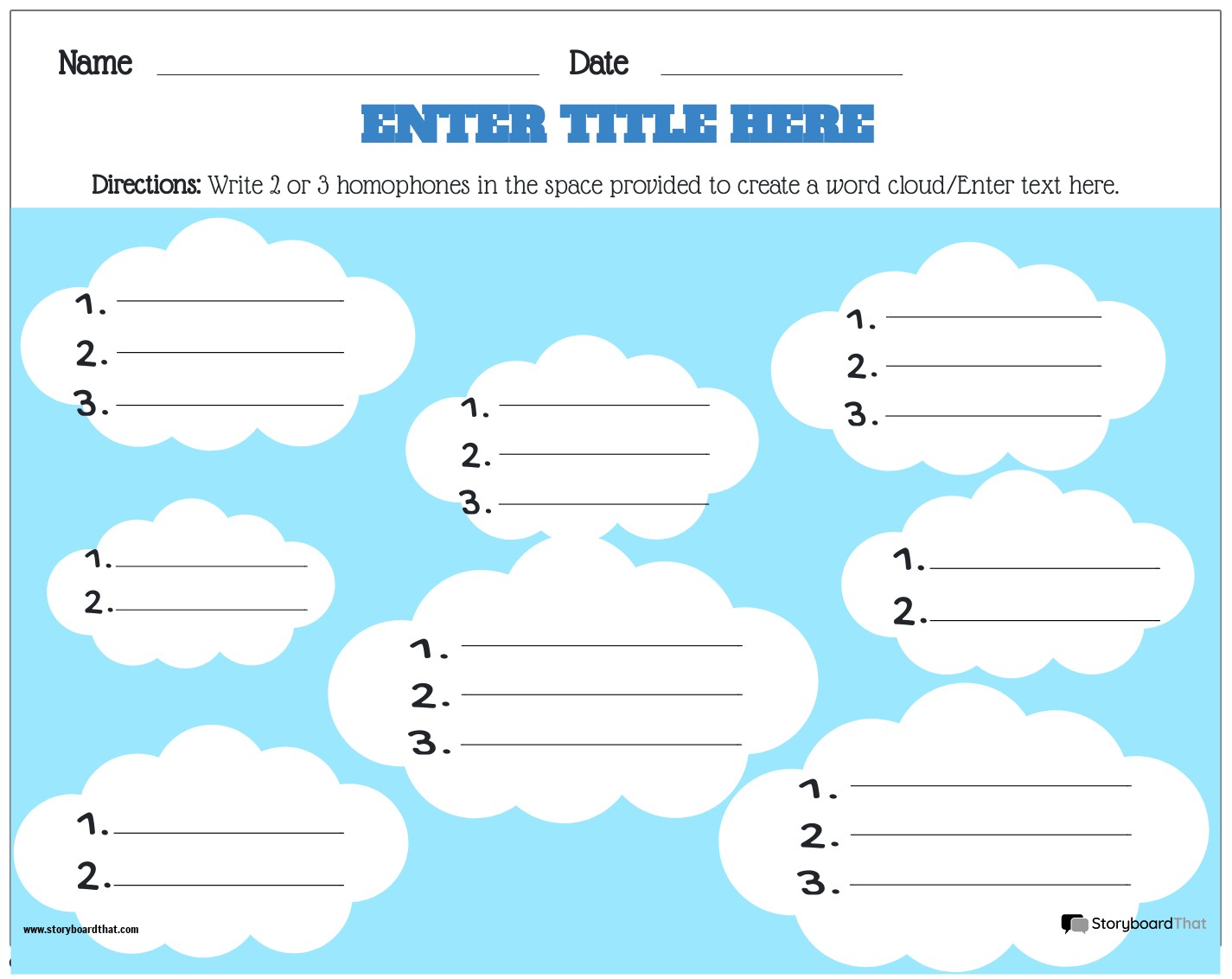 Homophones Word Clouds Storyboard By Templates