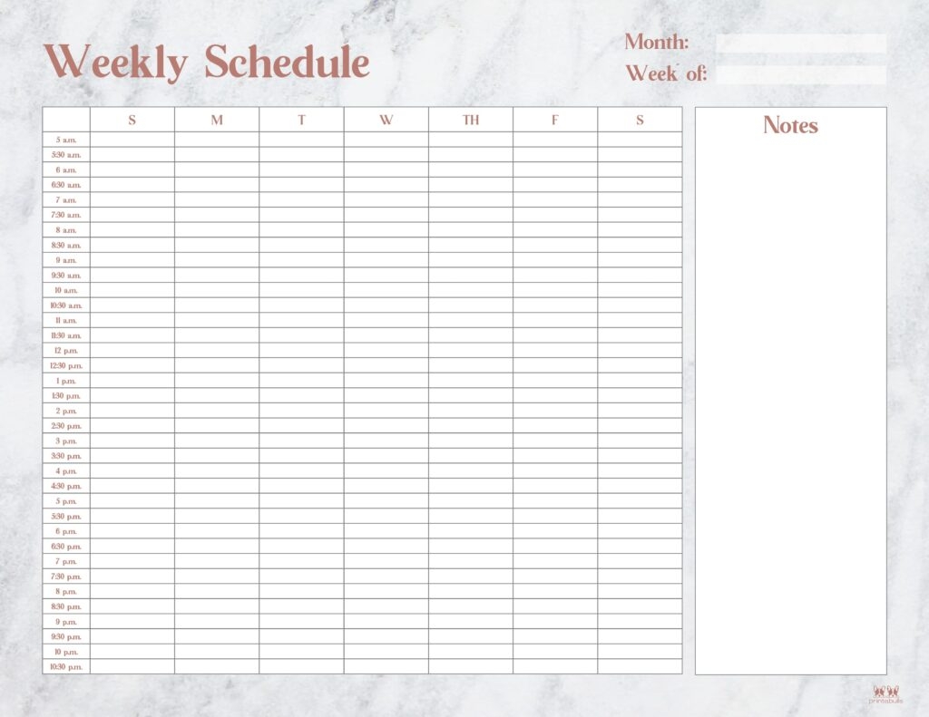 Blank Weekly Half Hourly Printable