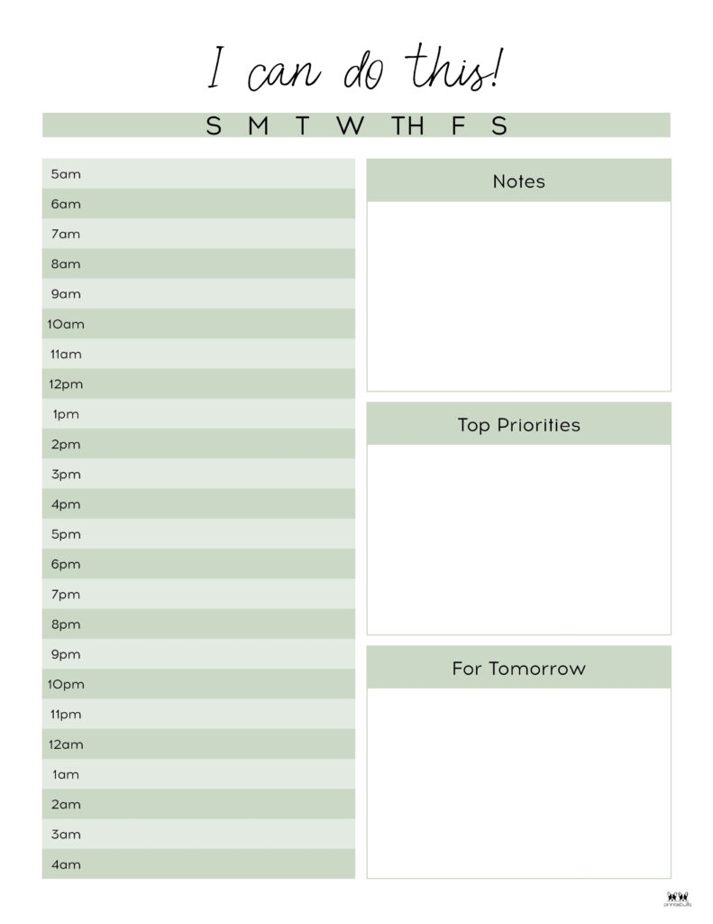 Blank Daily Hourly Calendar Printable