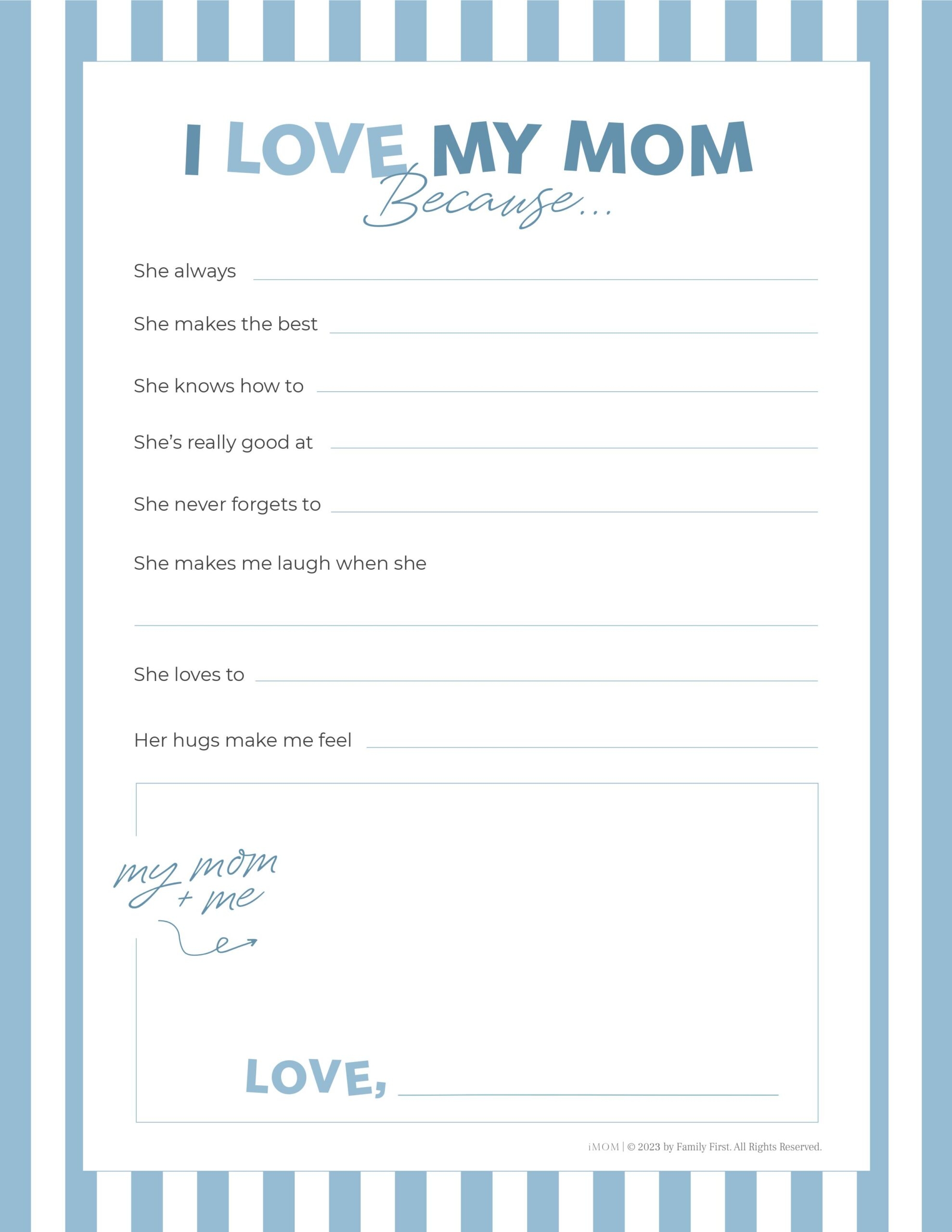 I Love My Mom Because Free Printable For Kids IMOM