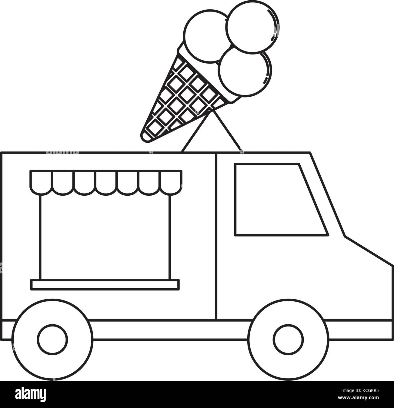 Ice Cream Food Truck Icon Over White Background Vector 
