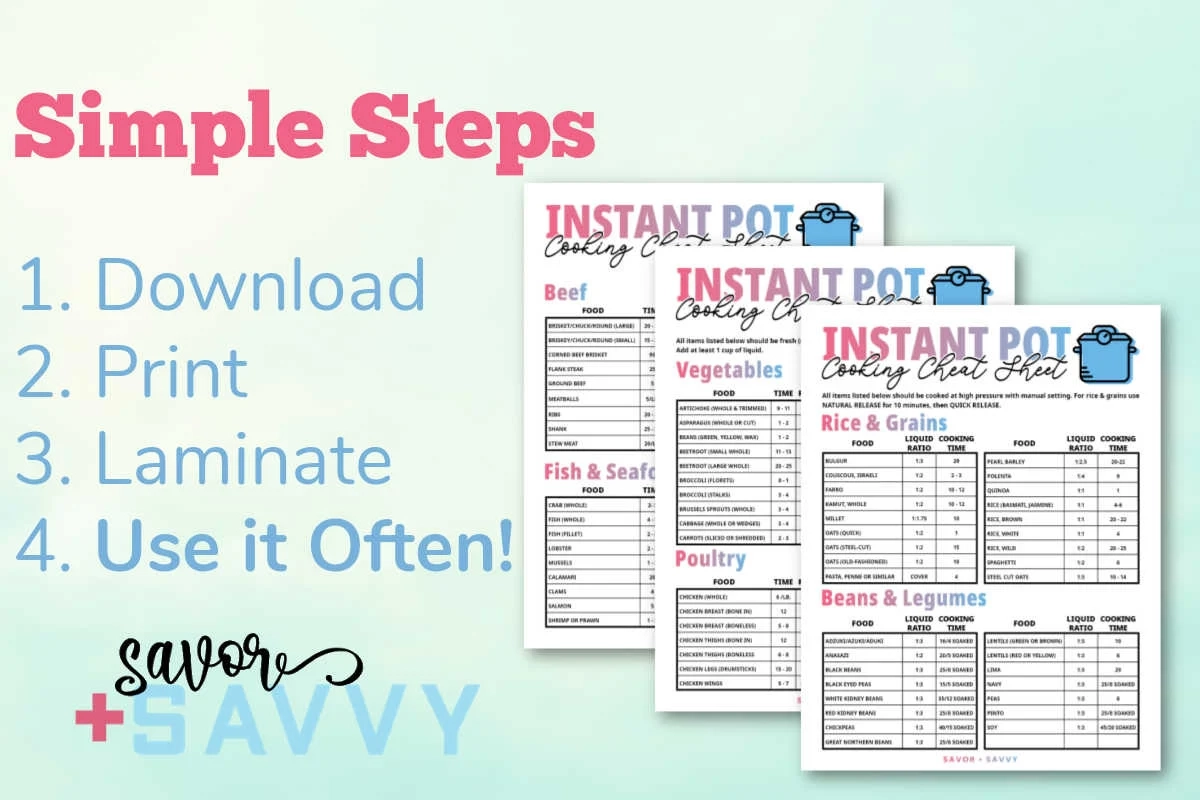 Instant Pot Cooking Times Cheat Sheet Printable Savor Savvy