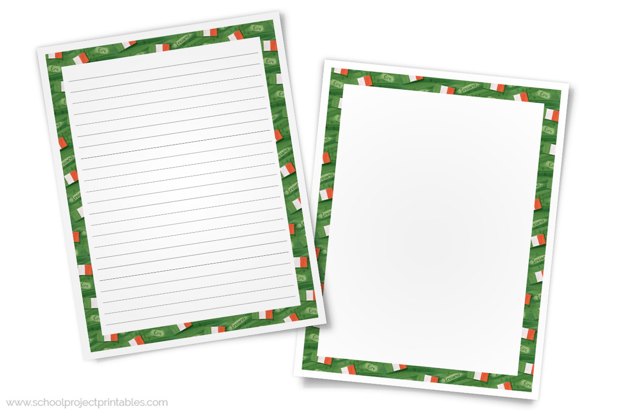 Ireland Writing Templates Paper With Irish Flag Border