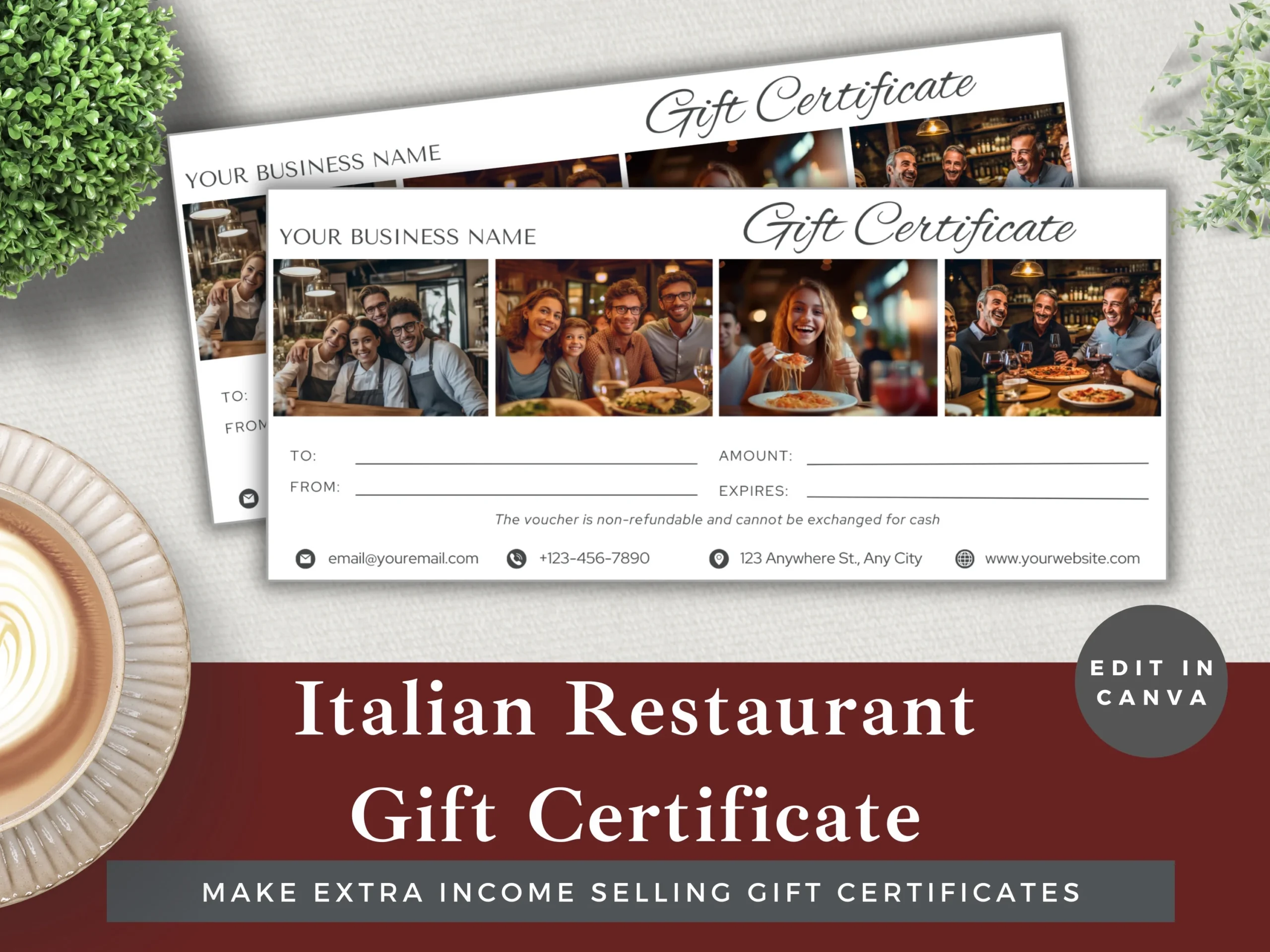 Italian Restaurant Gift Certificate Template Editable In Canva 