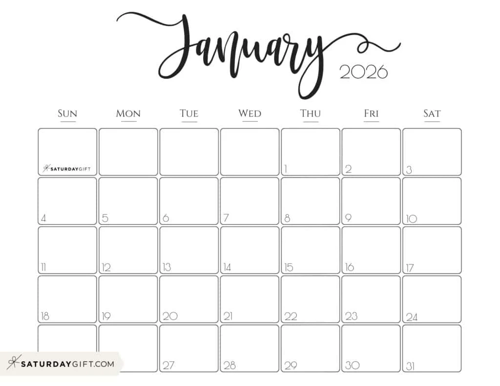 January 2026 Calendars 23 Cute Free Printable PDFs By SaturdayGift
