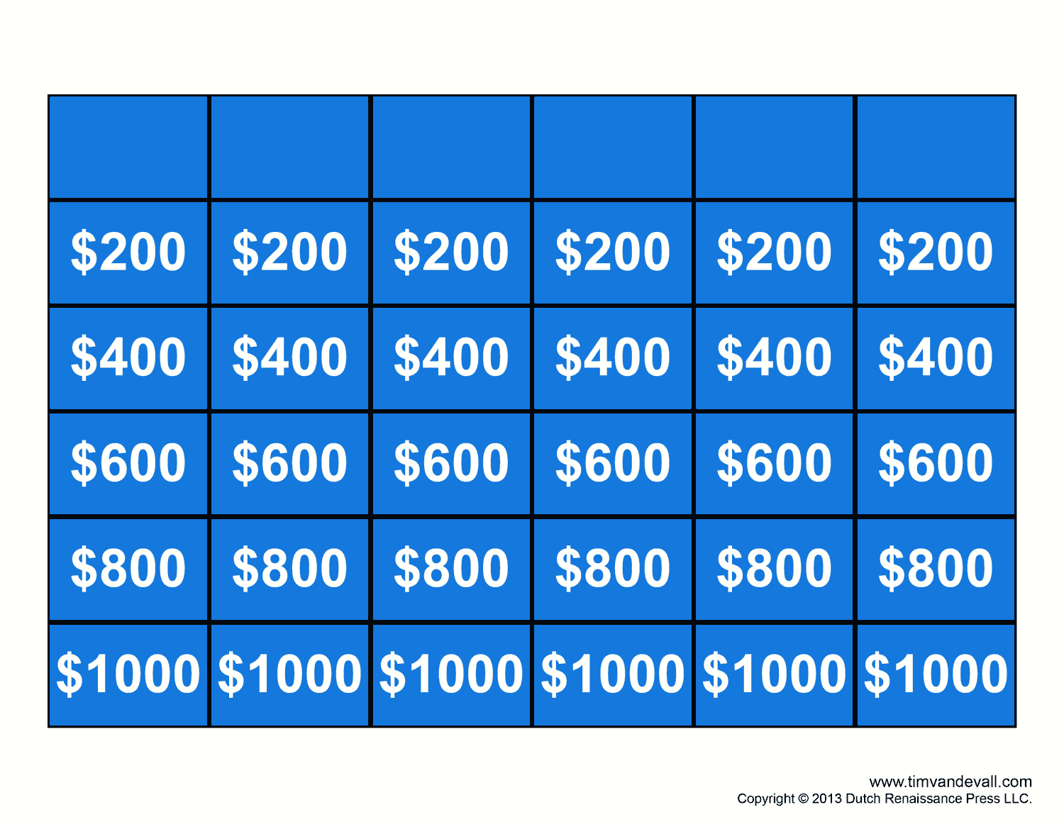 Jeopardy template Tim s Printables