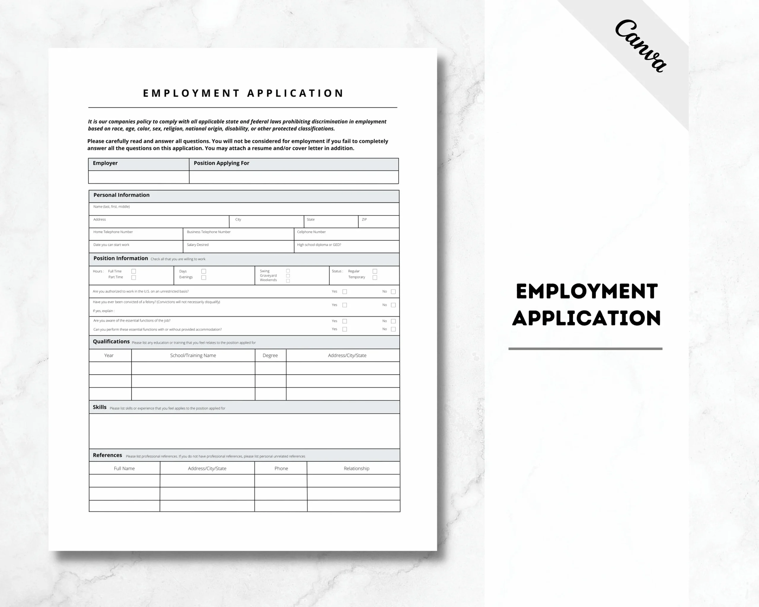 Printable Blank Job Applications