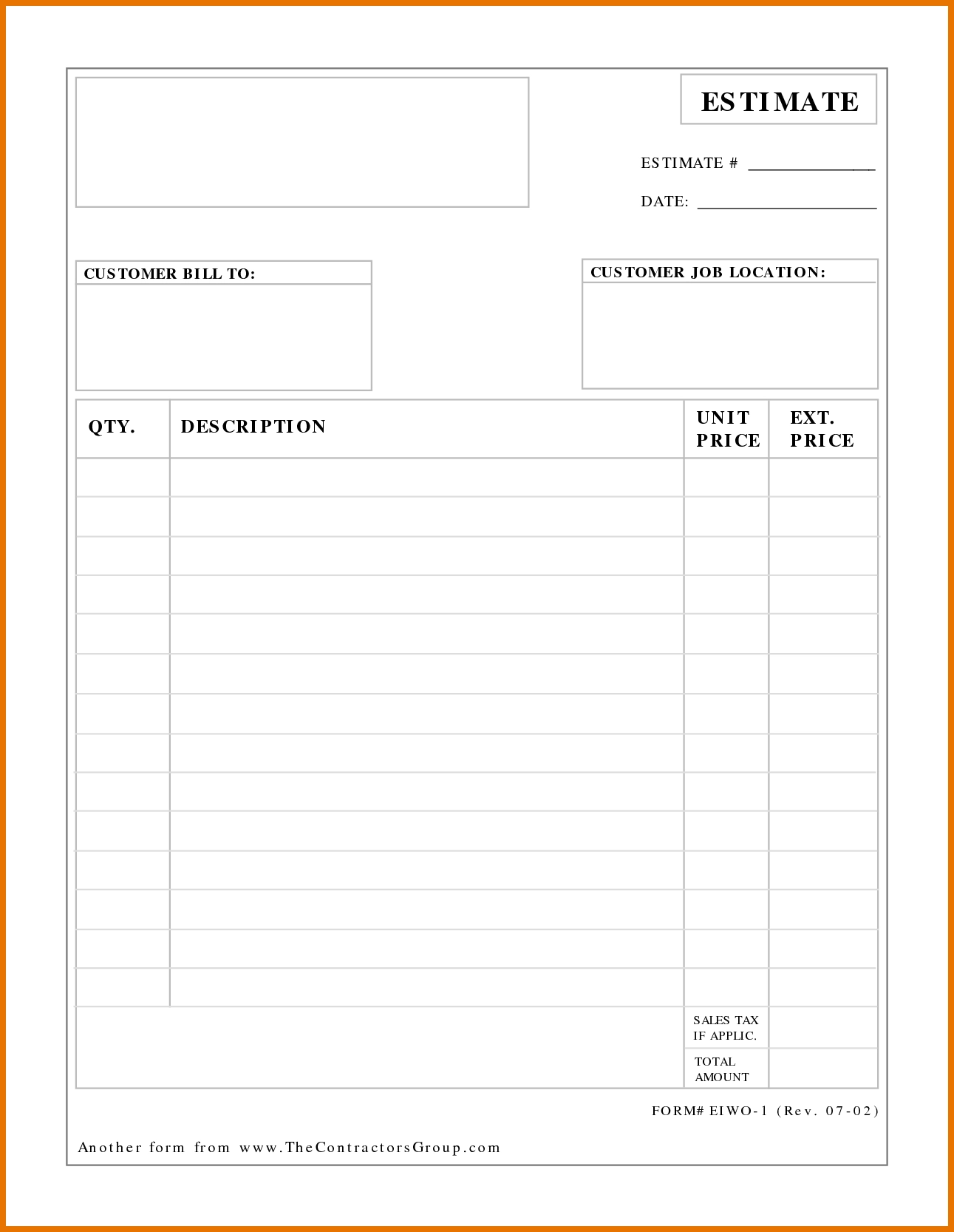 Job Estimate Blank Free Printable Estimate Forms Printable Party 