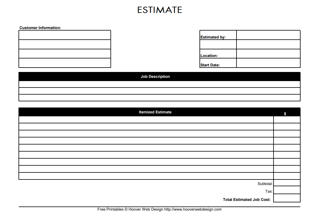 Job Estimate Form Template Fill Sign Online Download amp Print 