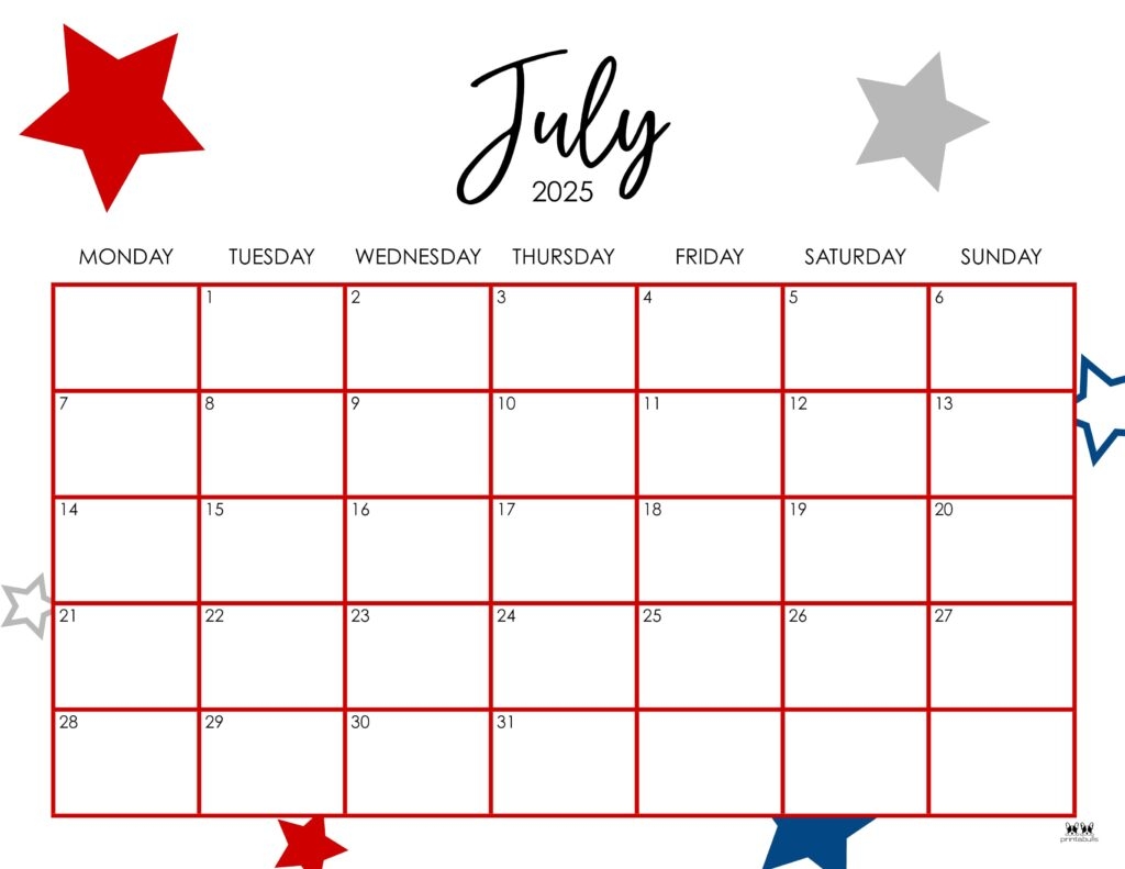 Printable July Blank Calendar