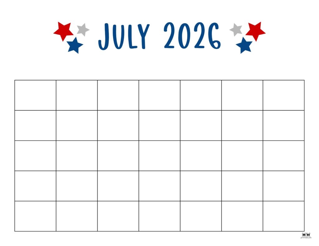 Printable Blank July 2026 Calendar