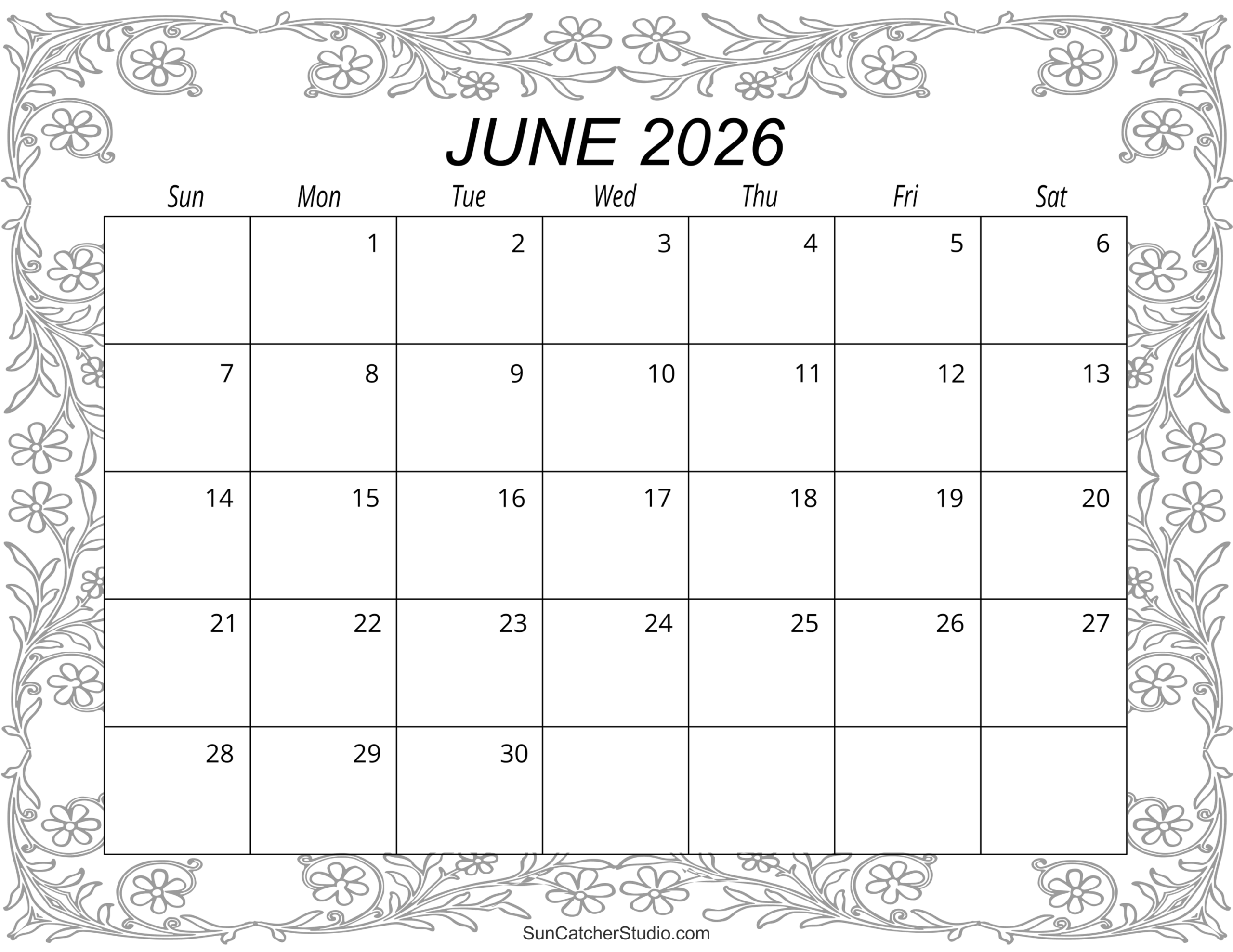 June 2026 Calendar Free Printable Free Printables Monograms 