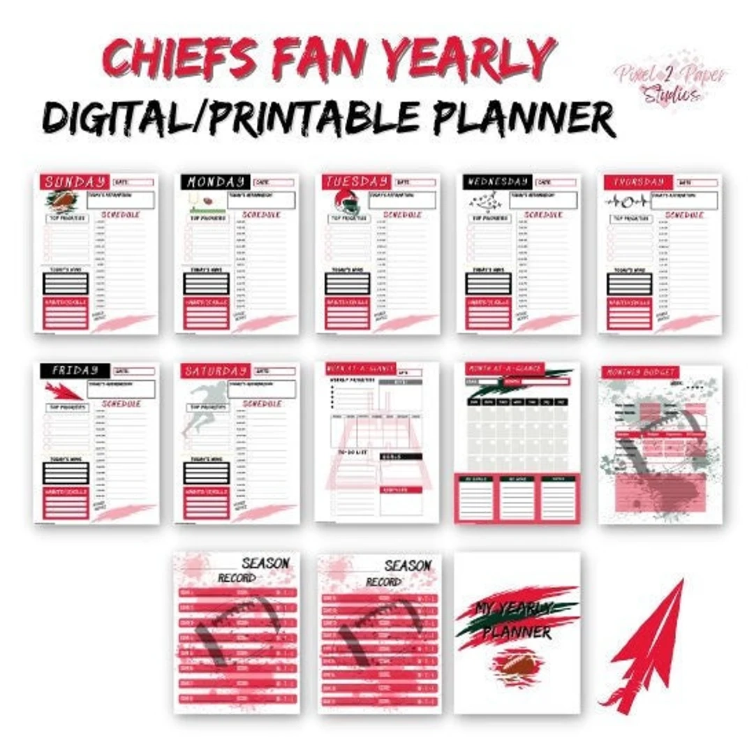 KC Chiefs Fan Digital Yearly Planner PRINTABLE Etsy