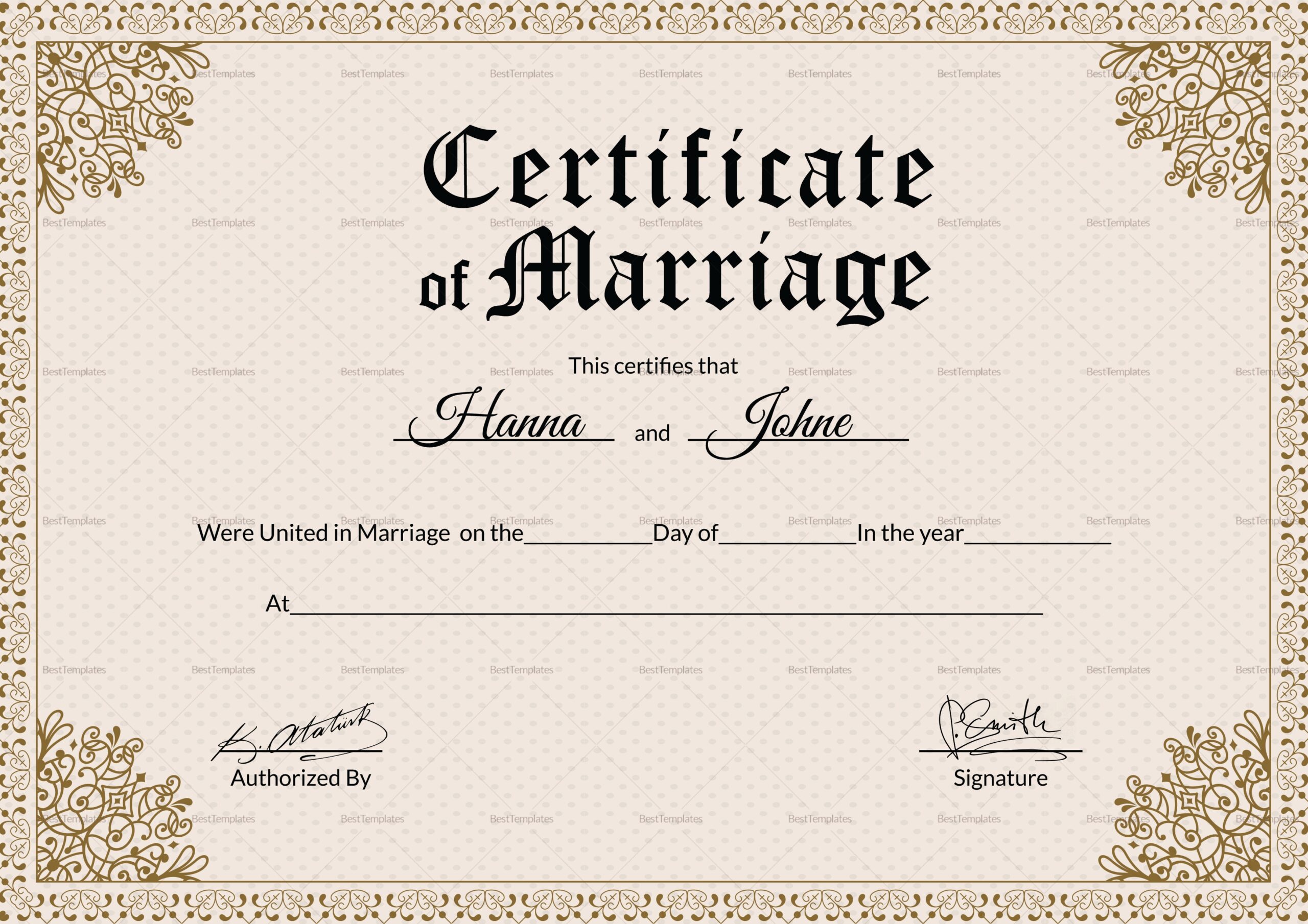 Printable Blank Marriage Certificate