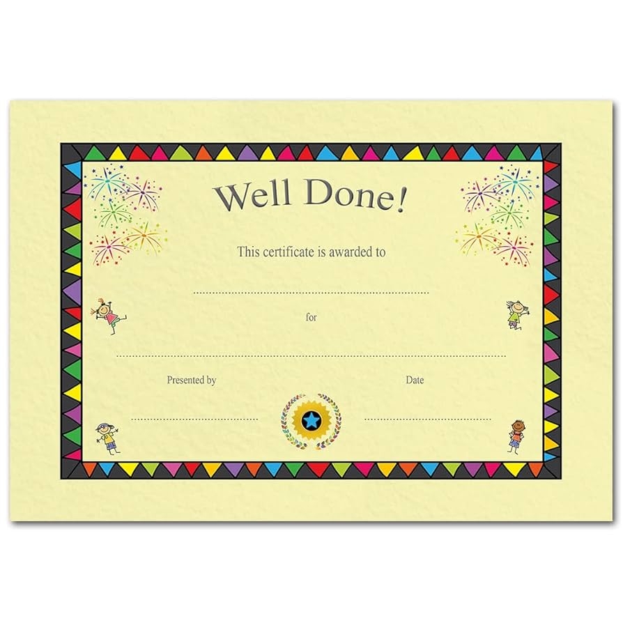 Kids Well Done Yellow Certificate Pack Of 25 Special Award Recognition Blank Fill In Cards School Kids Sport Beaver Brownie Cub Scout A5 