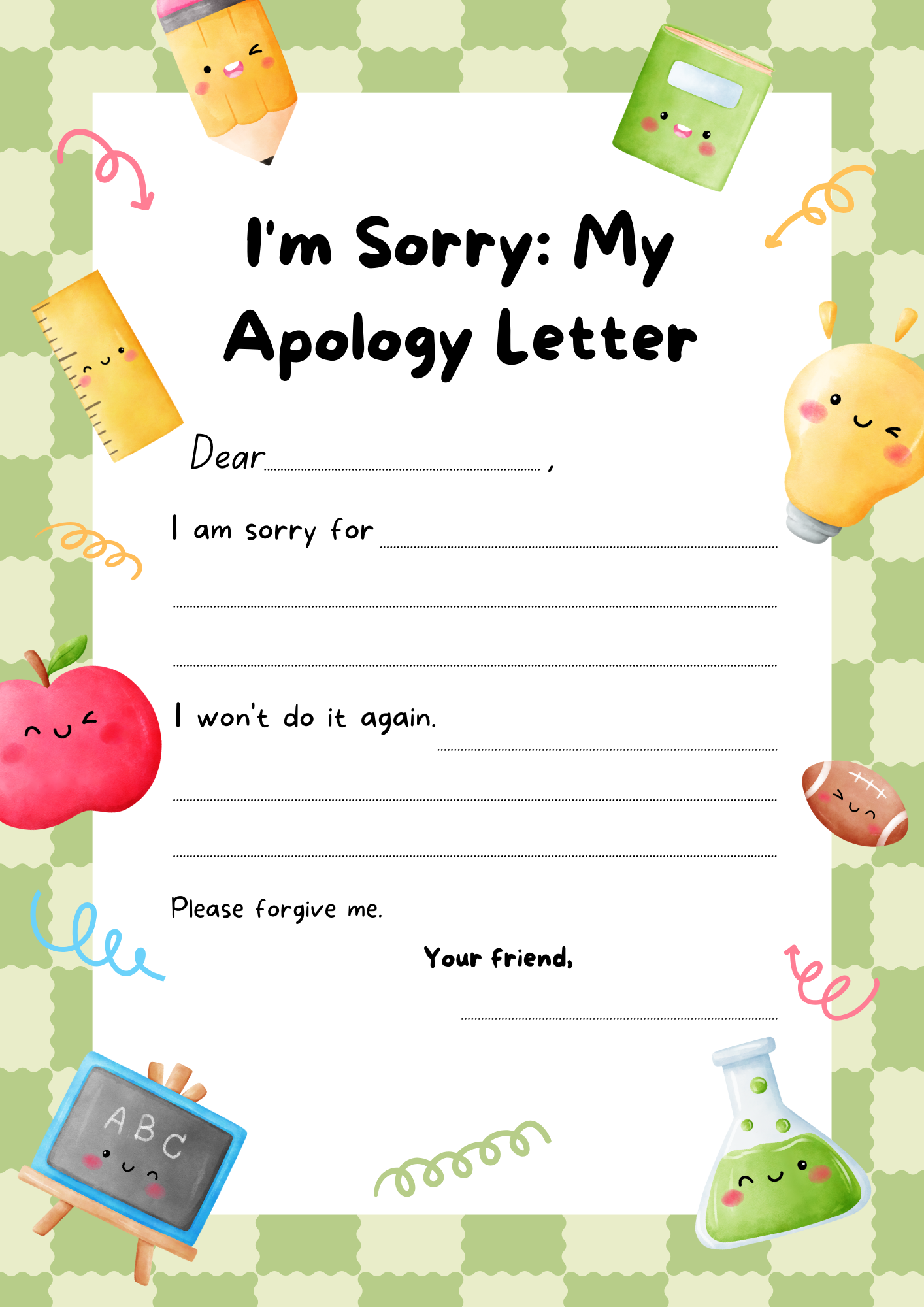 Kindergarten Apology Letter Kids Template Forgiveness Mistake 