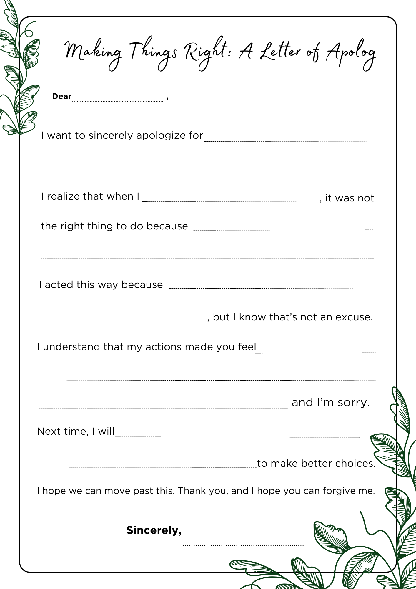 Kindergarten Apology Letter Kids Template Forgiveness Mistake 