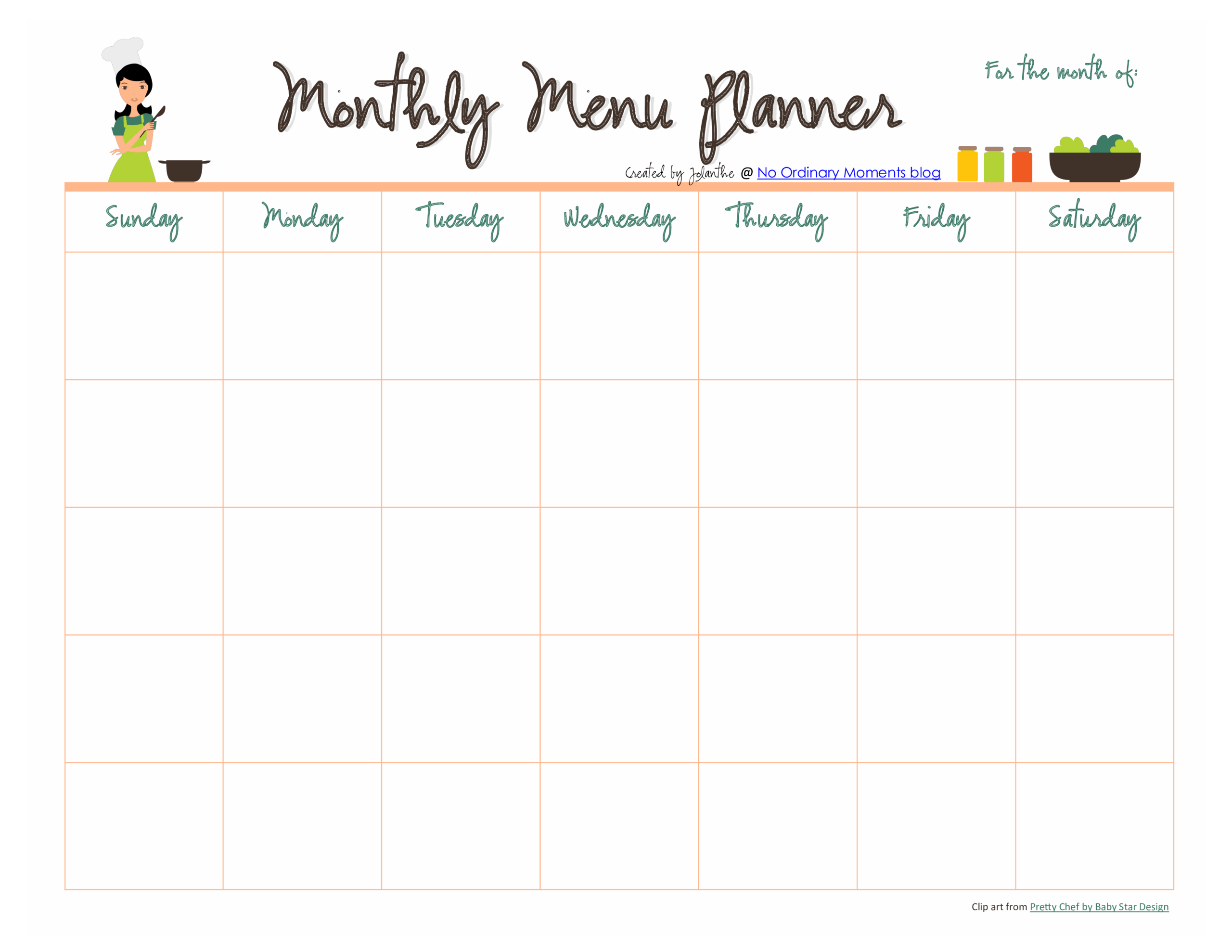 Printable Blank Monthly Menu