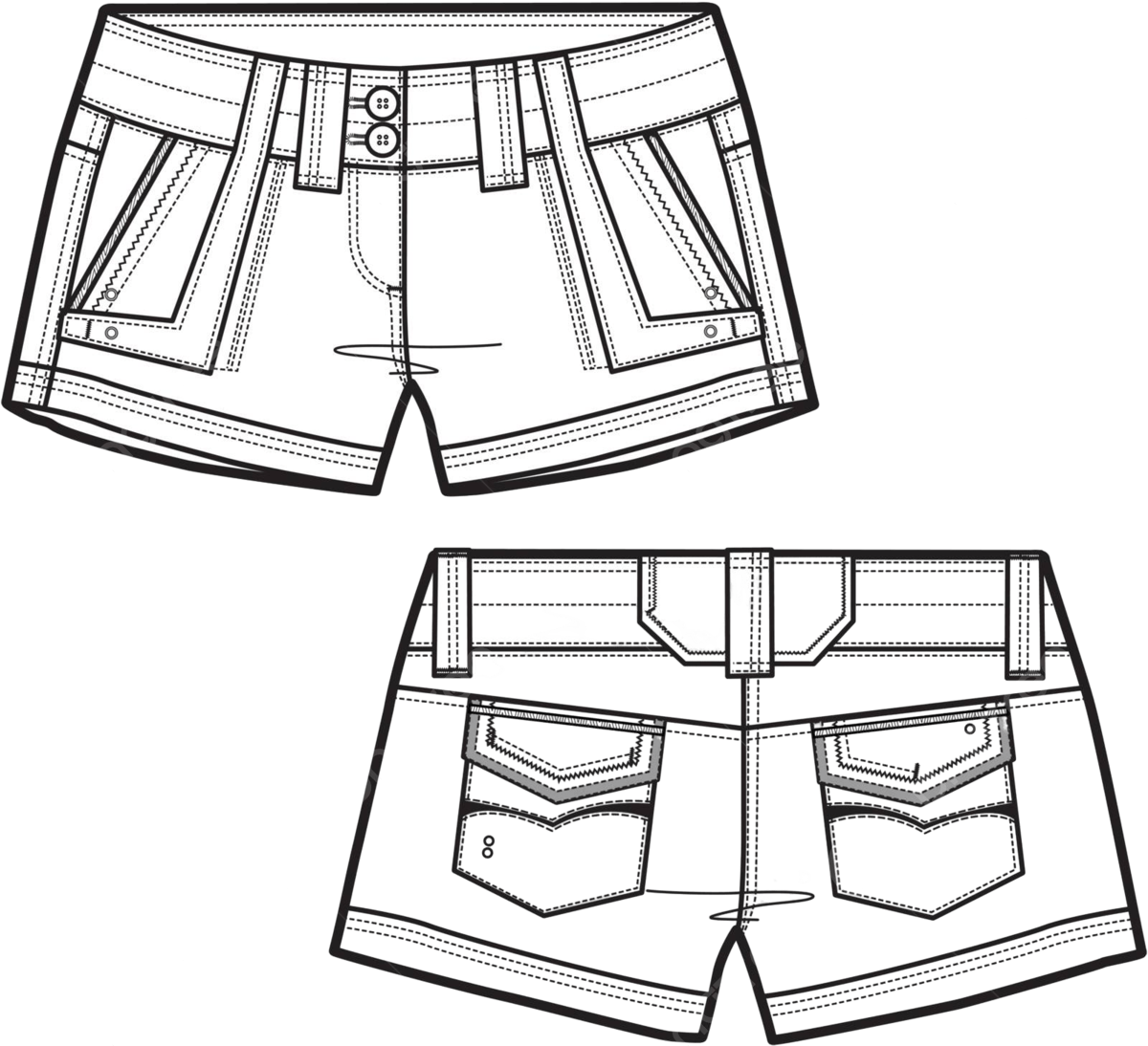 Lady Fashion Short Shorts Isolated Drawing Vector Template 