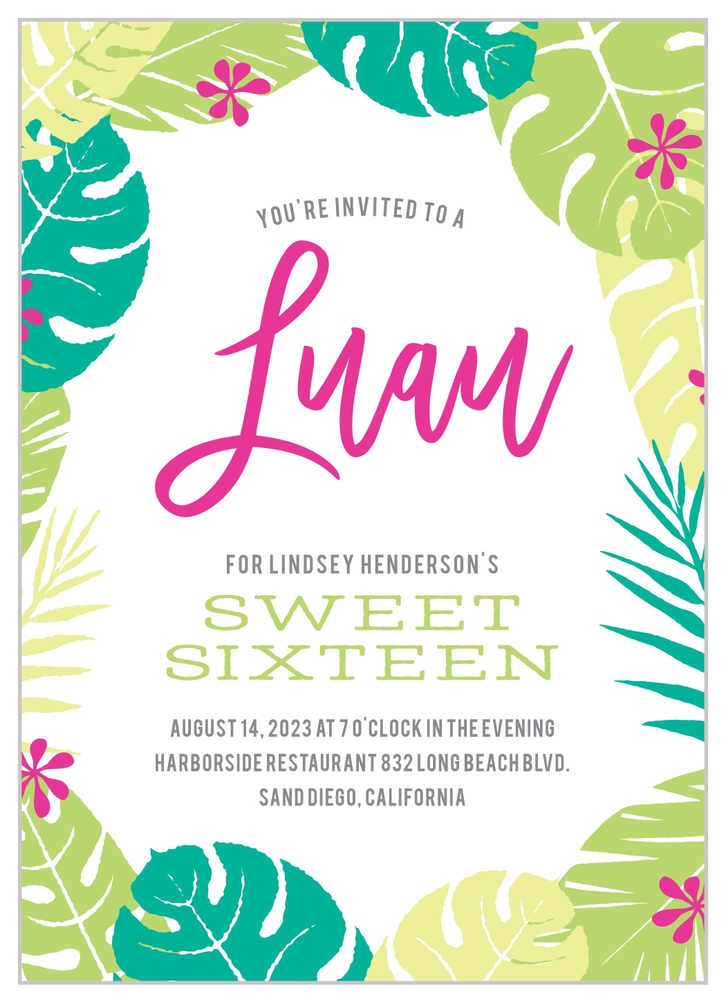 Laule a Luau Sweet Sixteen Invitations By Basic Invite