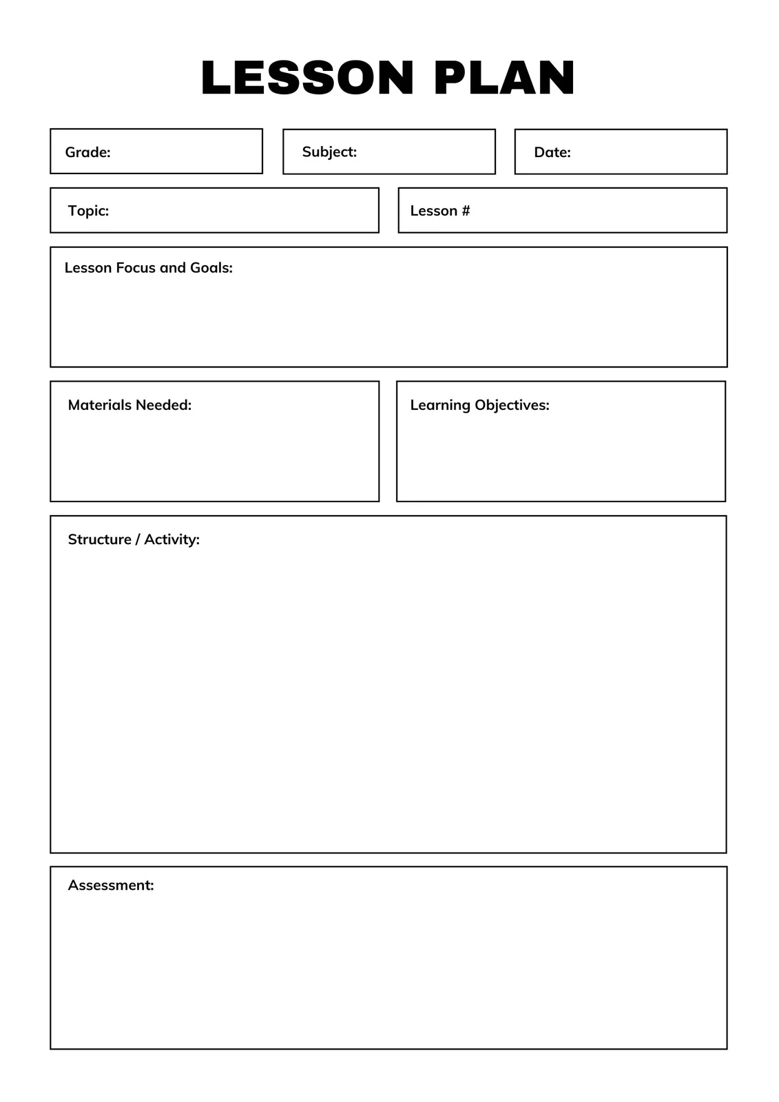 Blank Printable Lesson Plan Calendar