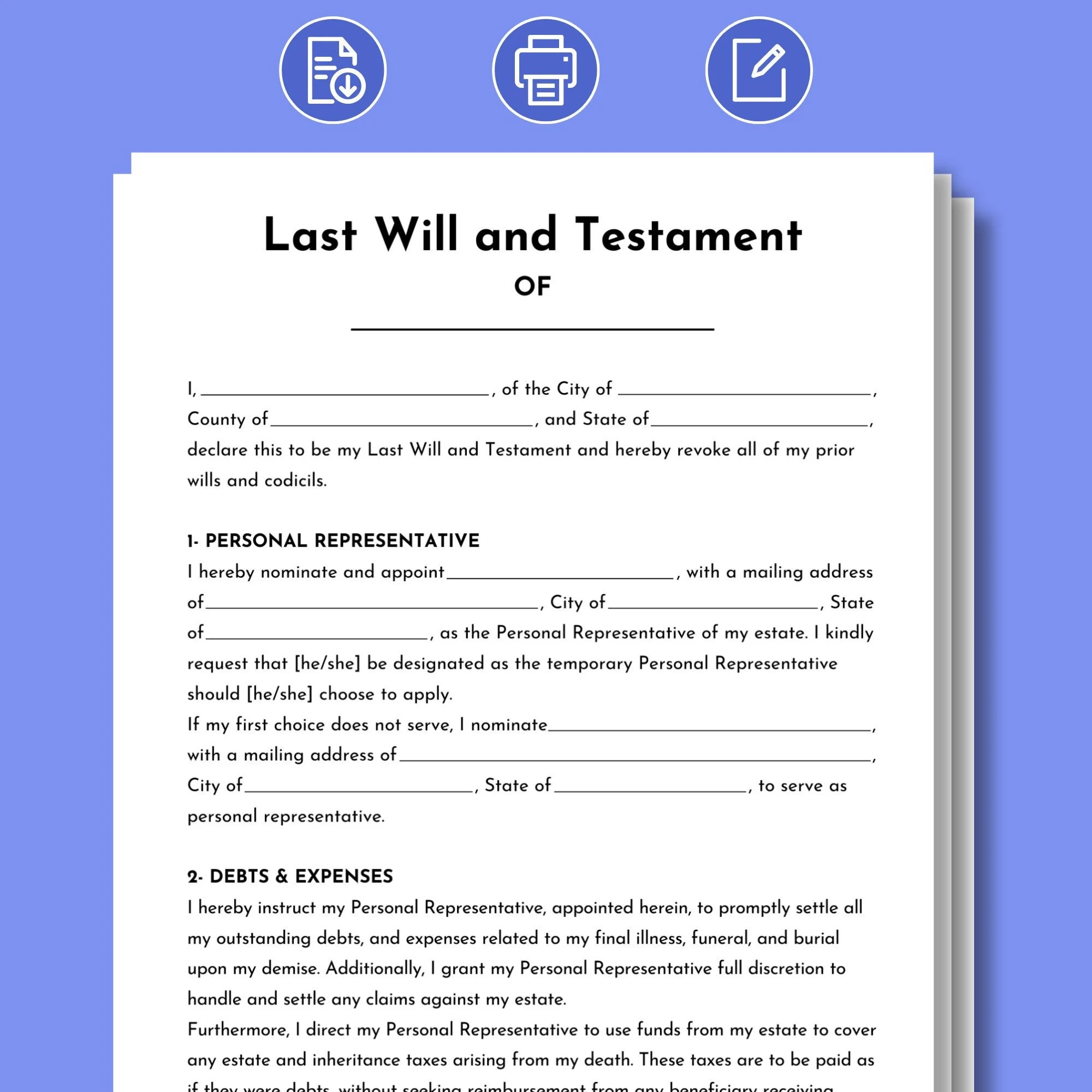 Printable Blank Will And Testament