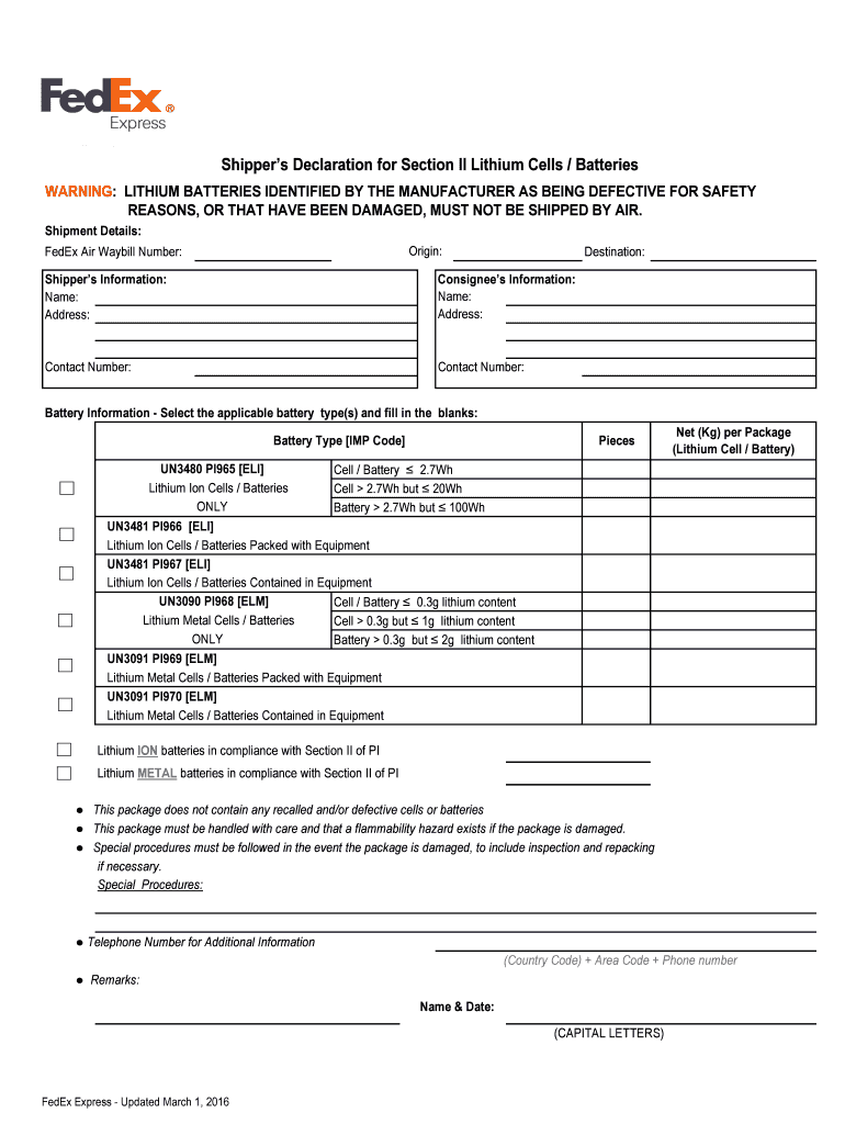 Lithium Battery Declaration Form Fill Out amp Sign Online DocHub