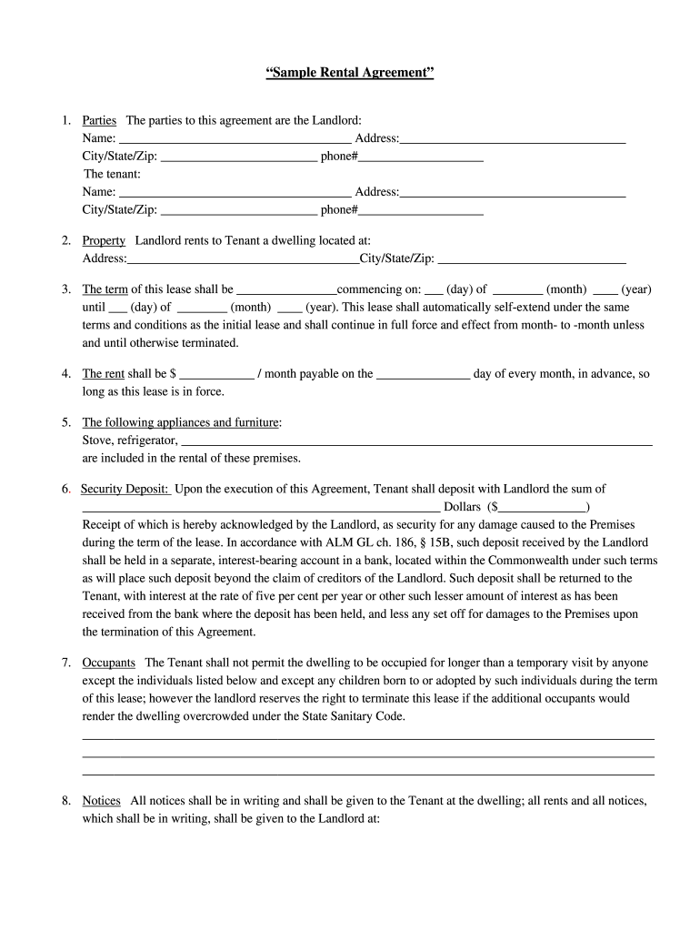 Free Blank Rental Agreements Printable
