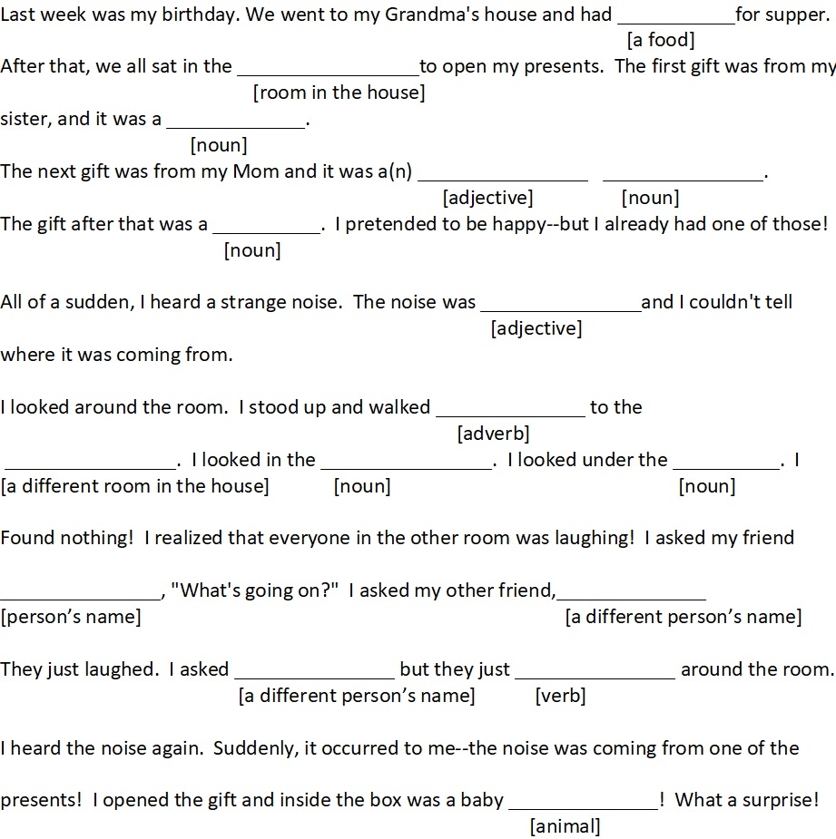 Printable Blank Mad Libs Stories