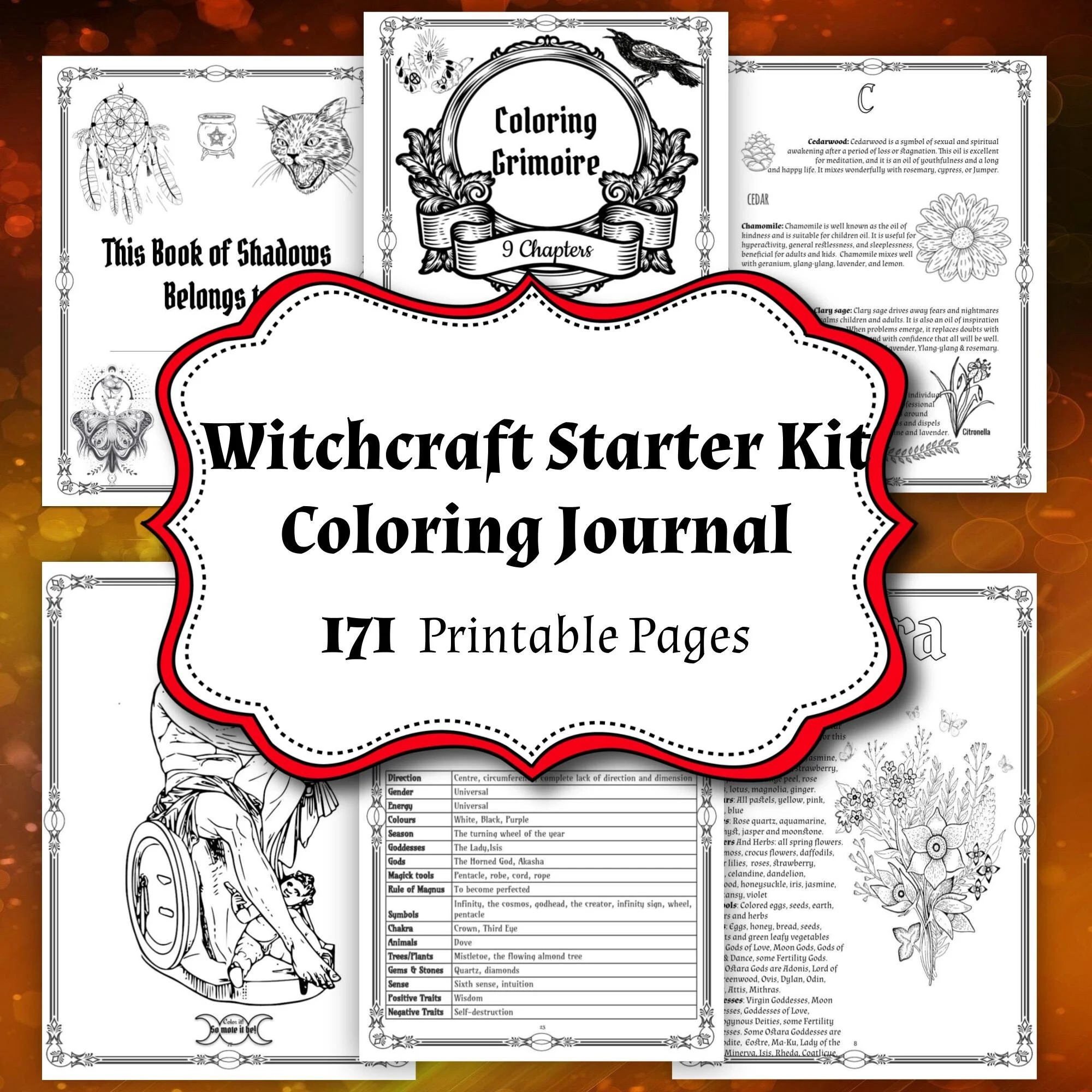 Magical Grimoire Coloring Pages Bundle Witchcraft Starter Kit 