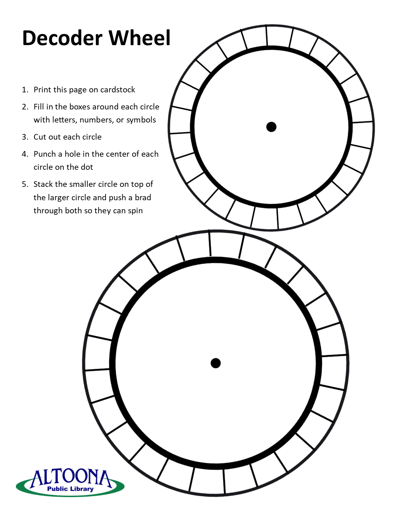 Printable Blank Cipher Wheel
