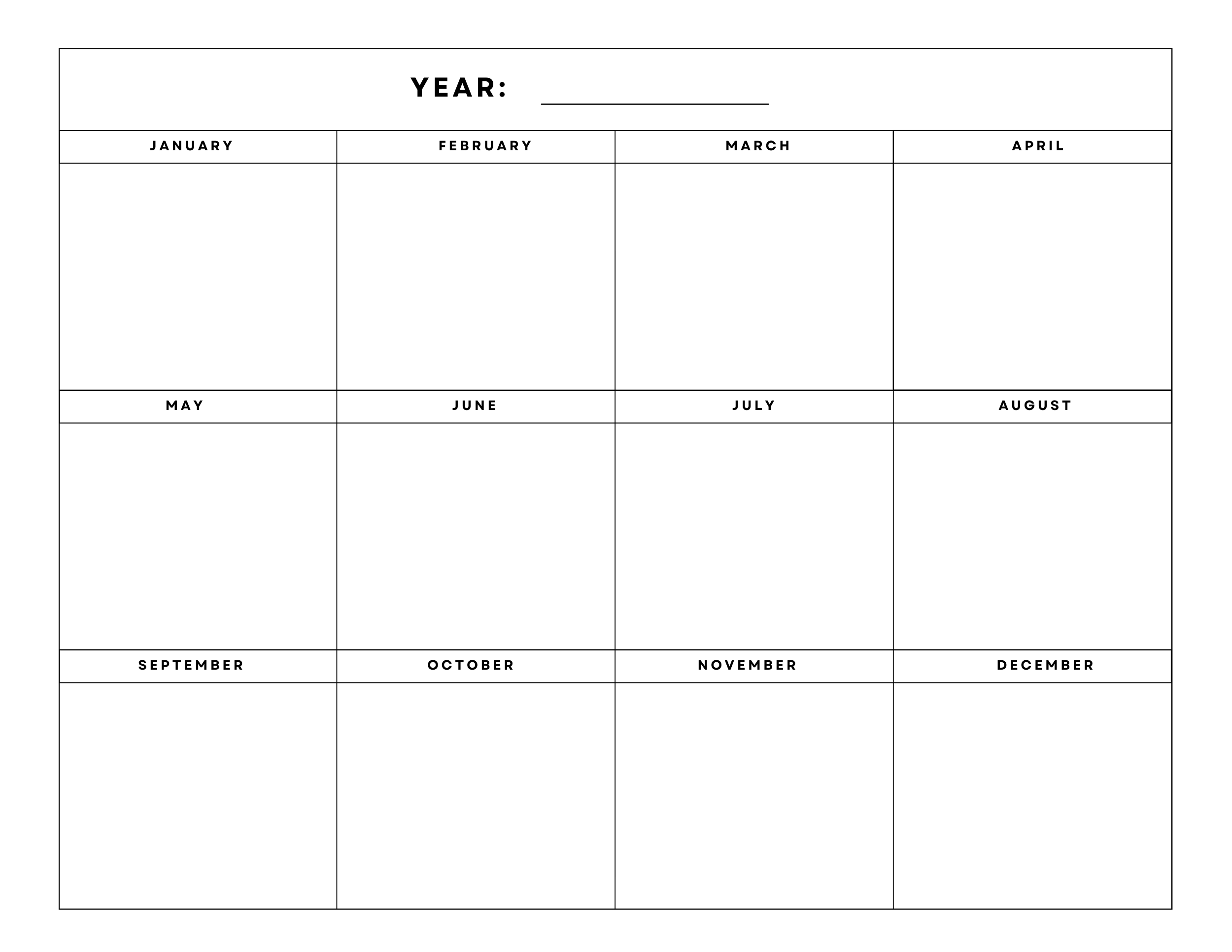 Blank Yearly Calendar Printable