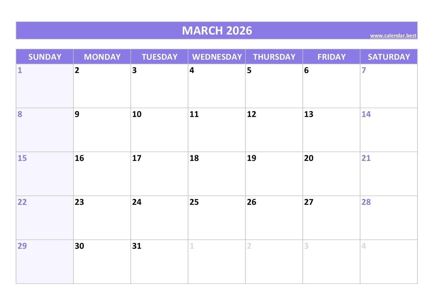 Printable Blank March 2026