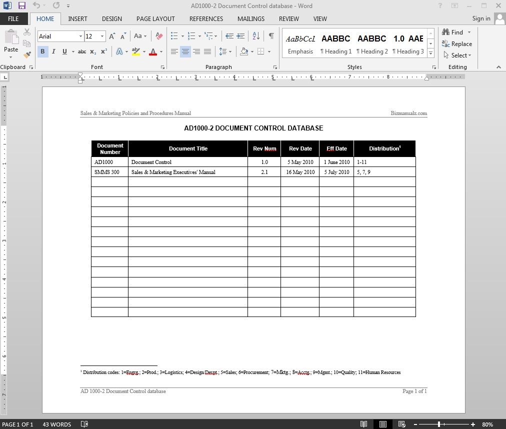 Printable Blank Distribution Log