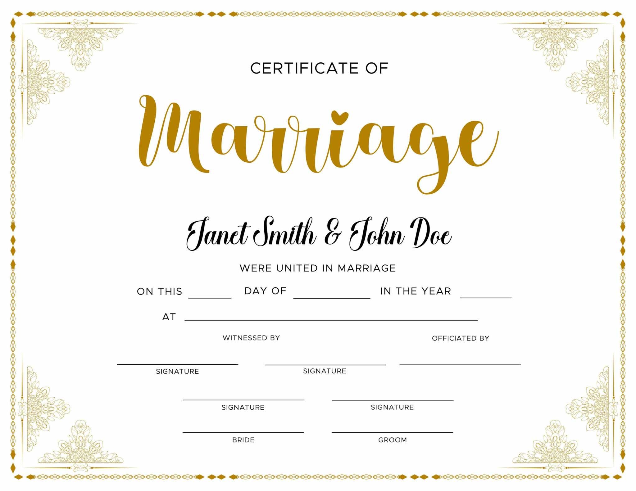 Printable Marriage Certificates Blank