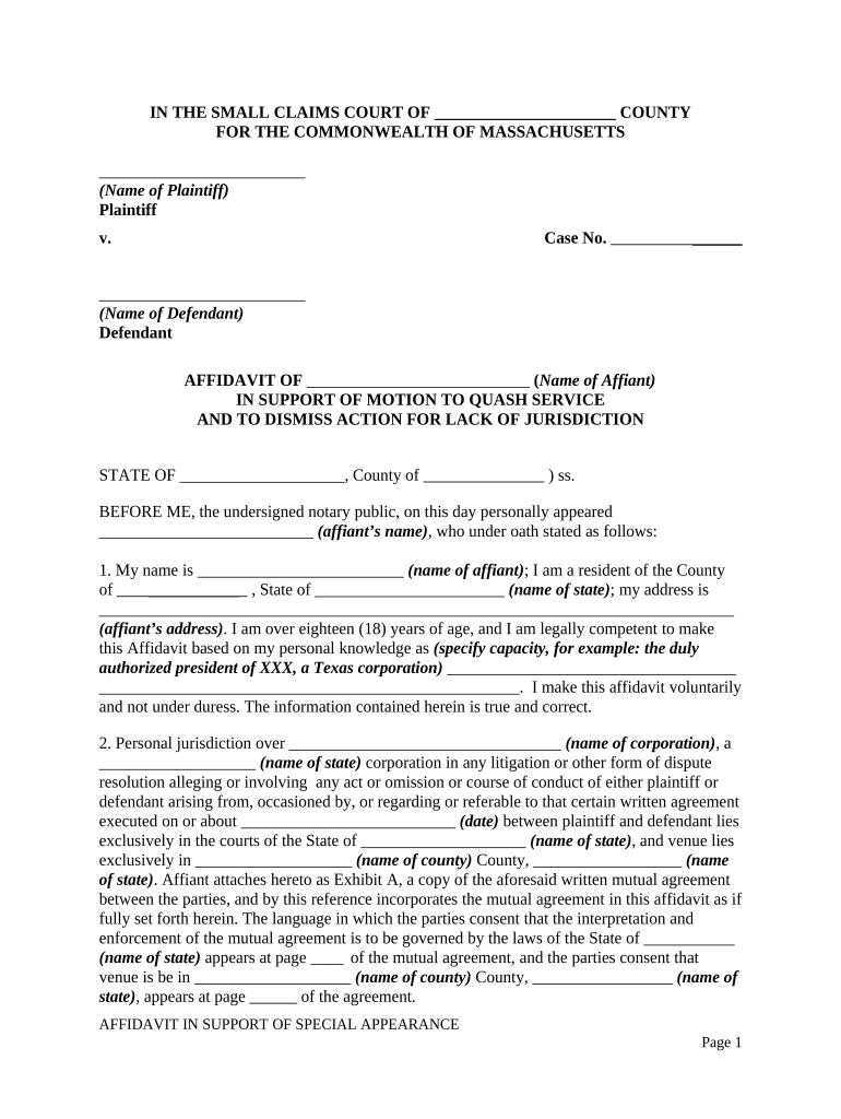 Massachusetts Affidavit Form Pre built Template AirSlate SignNow