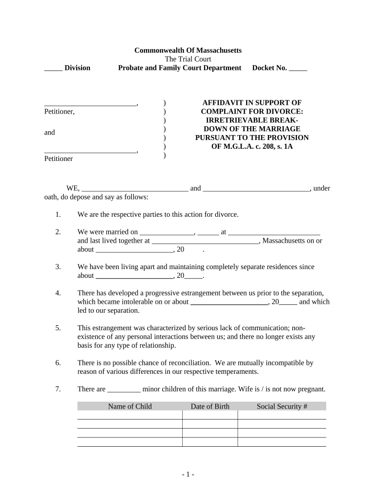 Massachusetts Affidavit Form Pre built Template AirSlate SignNow