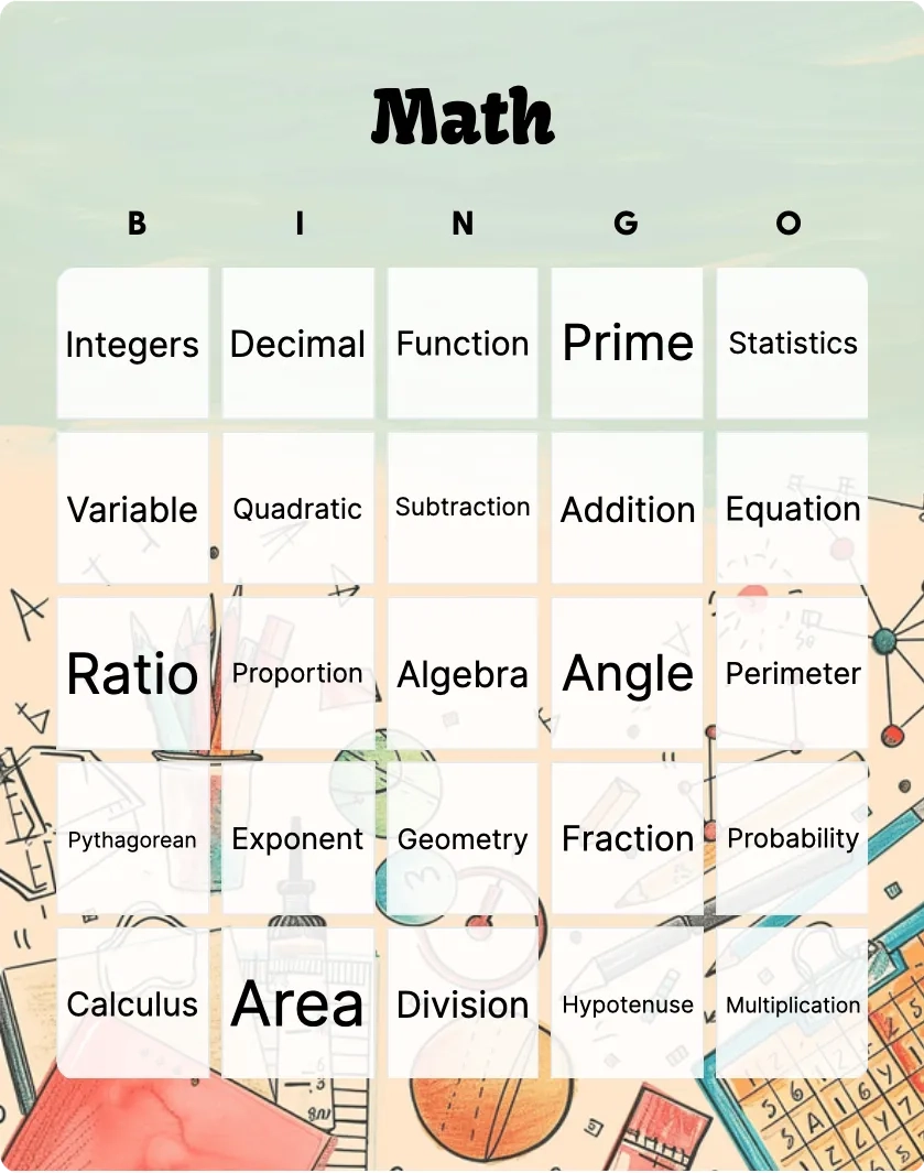 Math Bingo Printable amp Customizable Bingo Card Creator