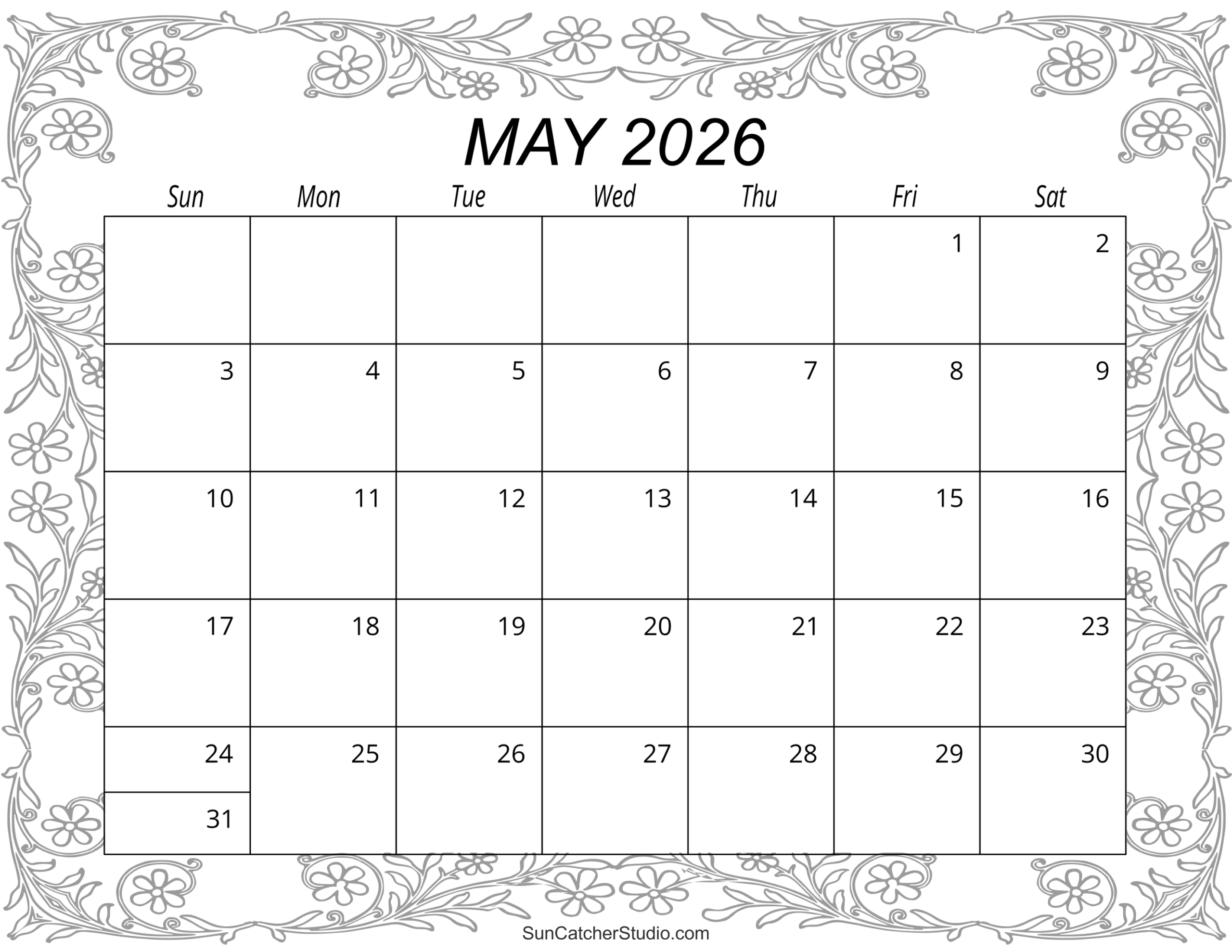 Printable Blank Calendar 2026 May