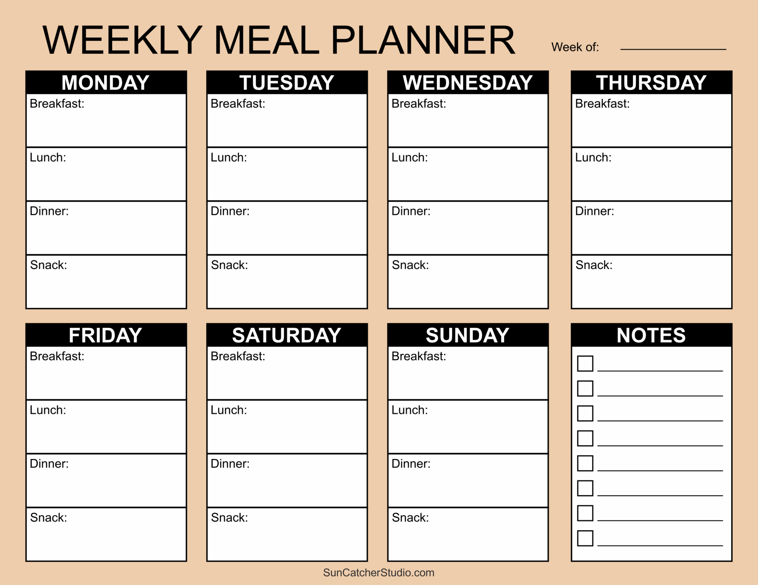 Blank Printable Weekly Menu